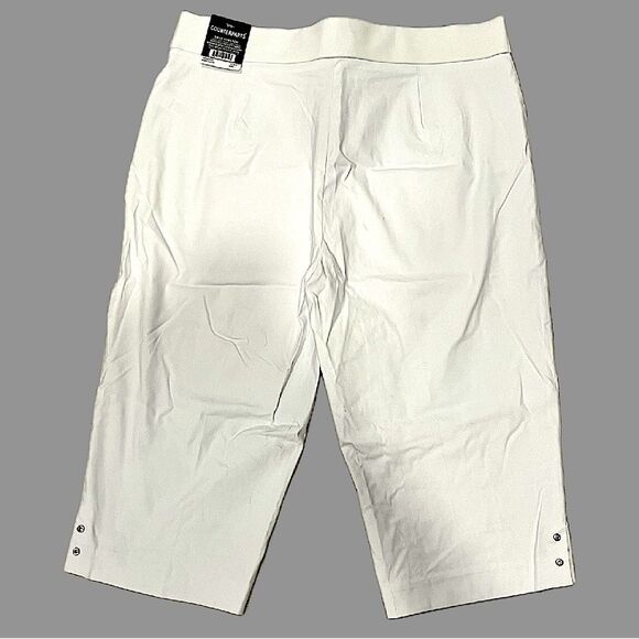 NWT Counterparts White Luxe Stretch Capris Split Hem Rhinestones Size Large - Picture 2 of 7